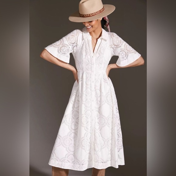 Maeve Anthropologie Eyelet Midi Dress Size 14 - Picture 3 of 15